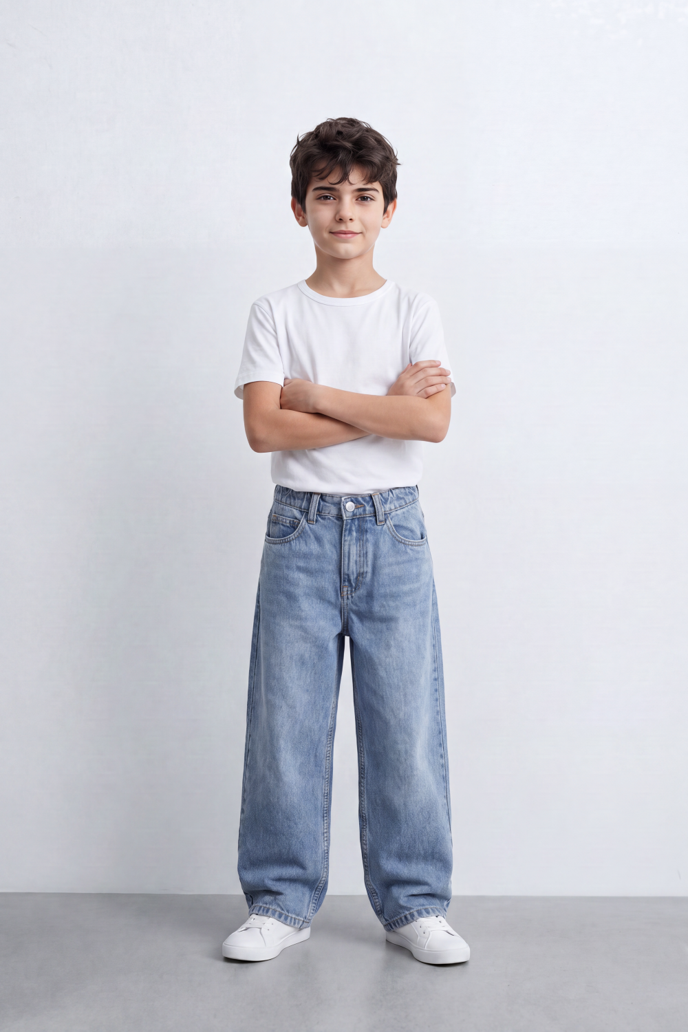 Boy's Tomato Store Vintage Wide Leg Jeans Washed Grain Surface With Soft Vertical Fade Five Pocket Detail Pants