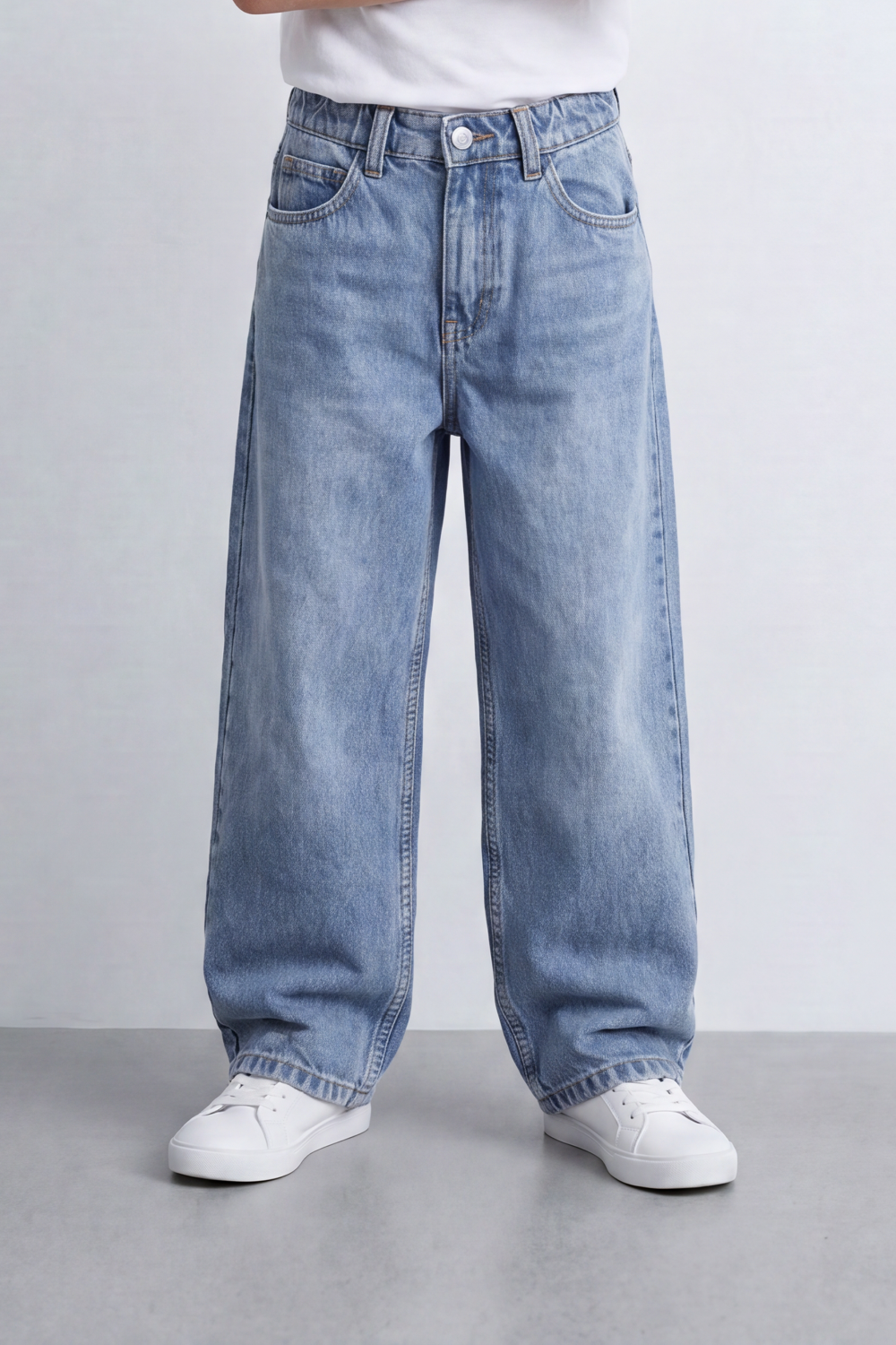 Boy's Tomato Store Vintage Wide Leg Jeans Washed Grain Surface With Soft Vertical Fade Five Pocket Detail Pants