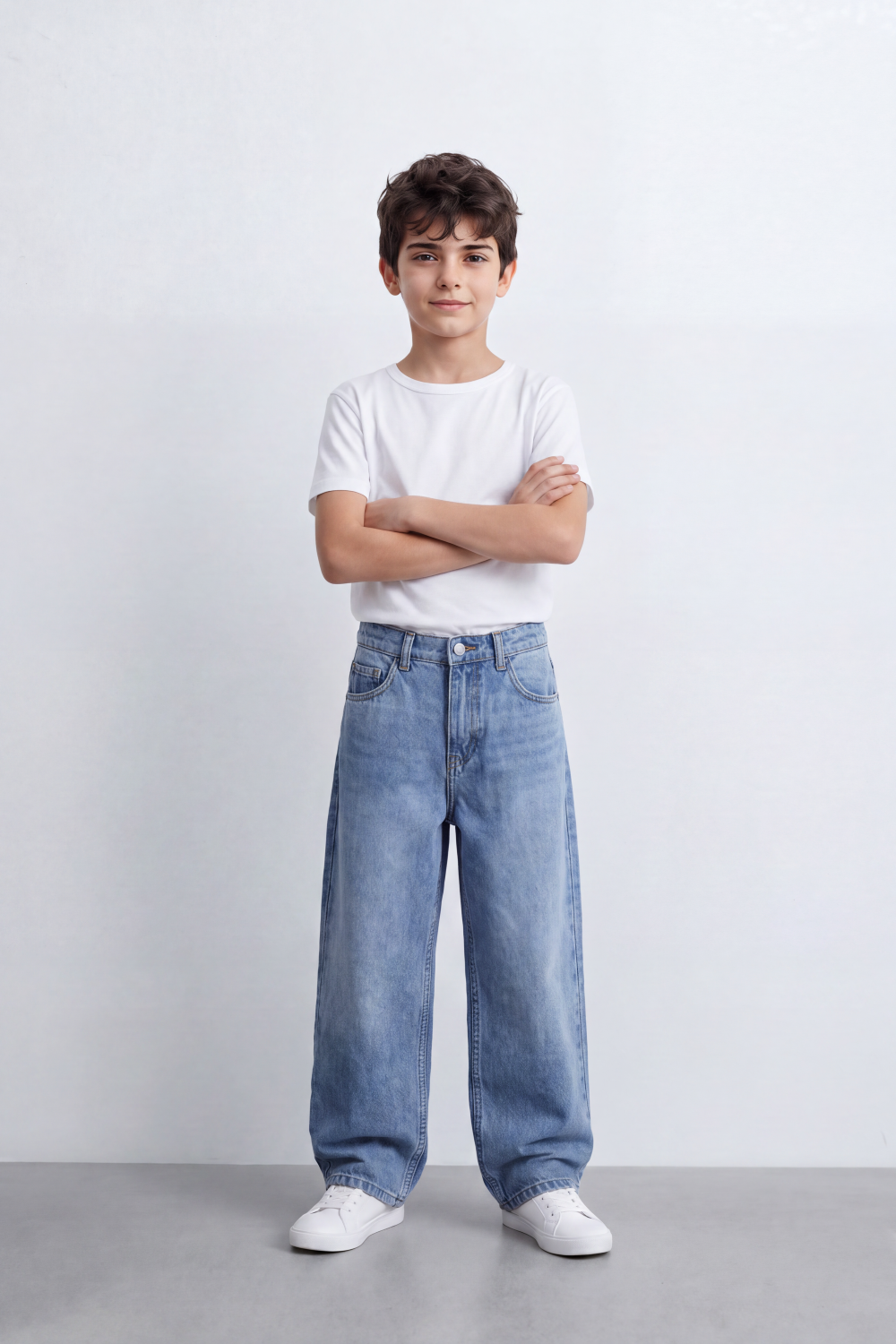 Boy's Tomato Store Vintage Wide Leg Jeans Washed Grain Surface With Soft Vertical Fade Five Pocket Detail Pants