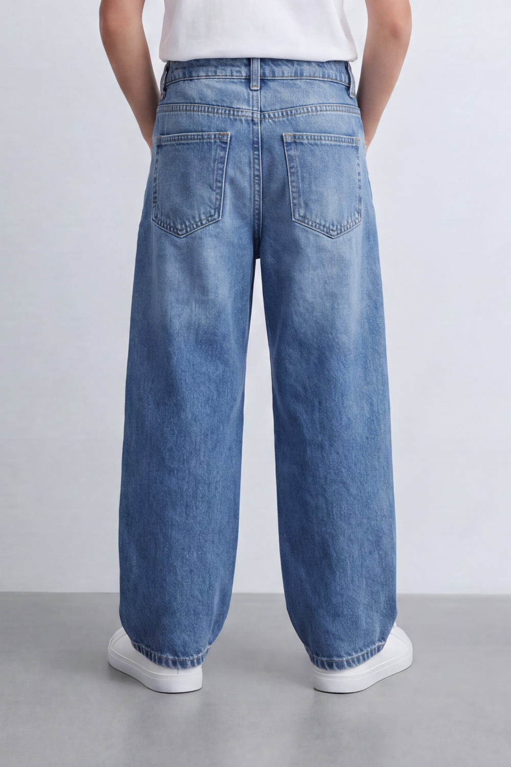 Boy's Tomato Store Vintage Wide Leg Jeans Washed Grain Surface With Soft Vertical Fade Five Pocket Detail Pants