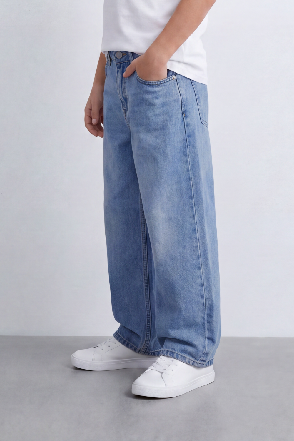 Boy's Tomato Store Vintage Wide Leg Jeans Washed Grain Surface With Soft Vertical Fade Five Pocket Detail Pants