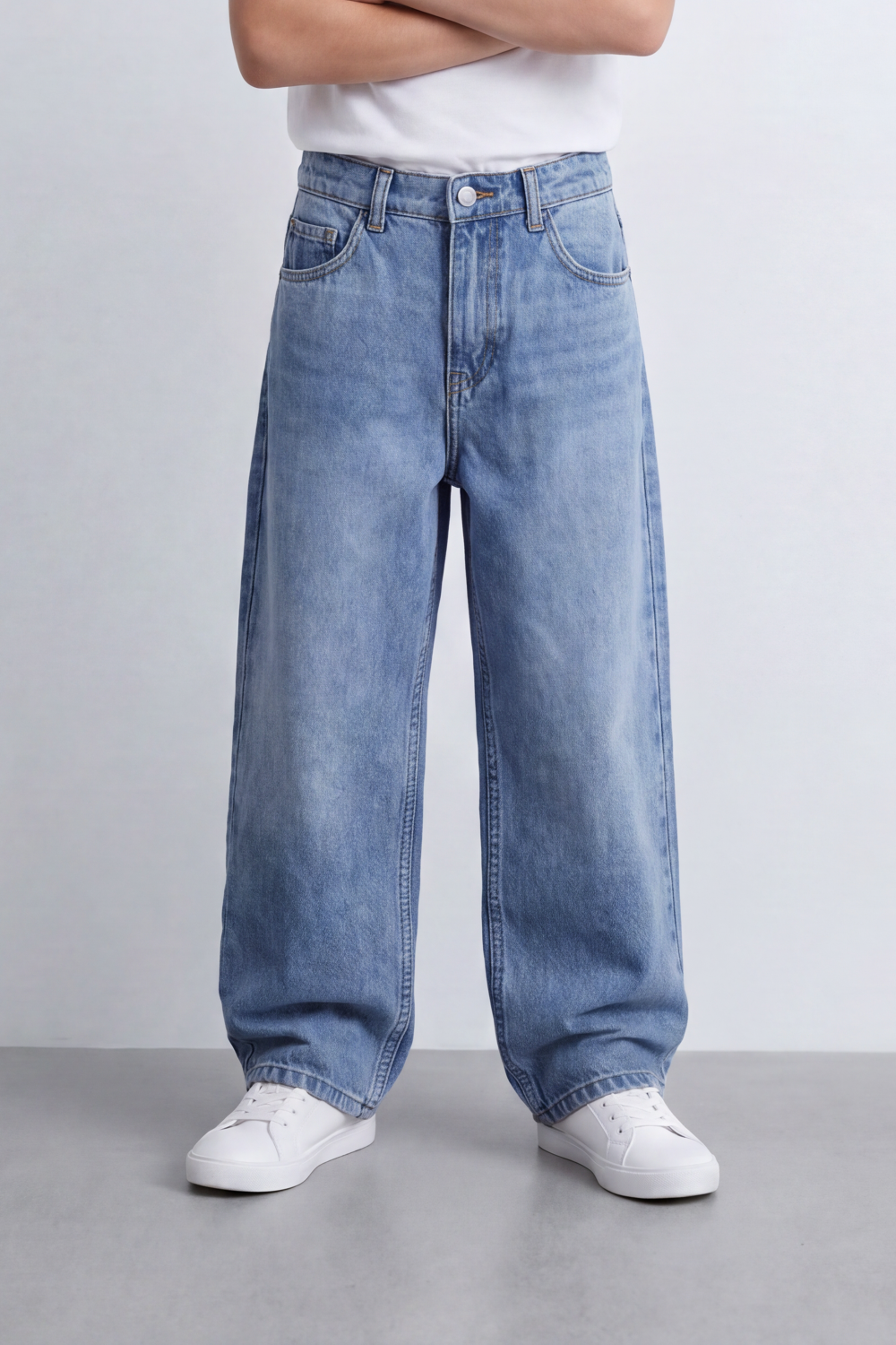 Boy's Tomato Store Vintage Wide Leg Jeans Washed Grain Surface With Soft Vertical Fade Five Pocket Detail Pants