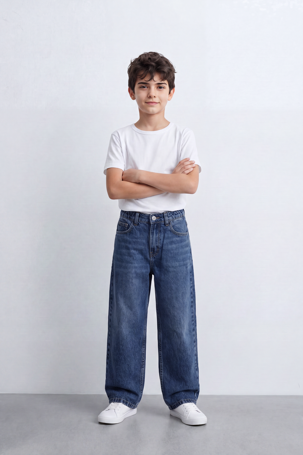 Boy's Tomato Store Vintage Wide Leg Jeans Washed Grain Surface With Soft Vertical Fade Five Pocket Detail Pants