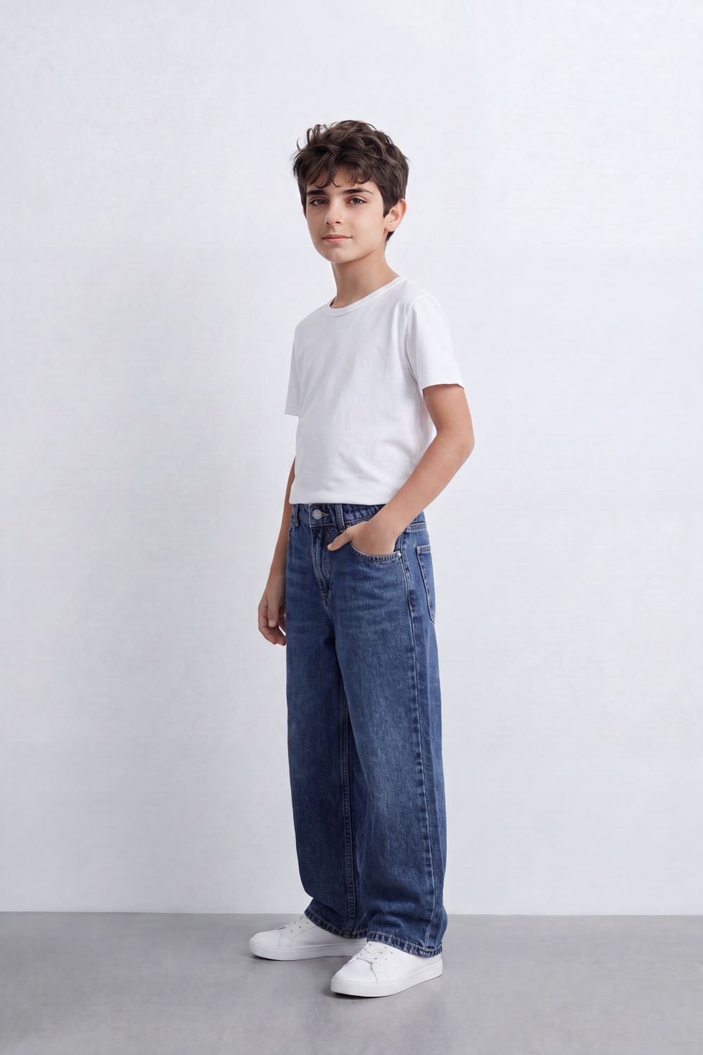 Boy's Tomato Store Vintage Wide Leg Jeans Washed Grain Surface With Soft Vertical Fade Five Pocket Detail Pants