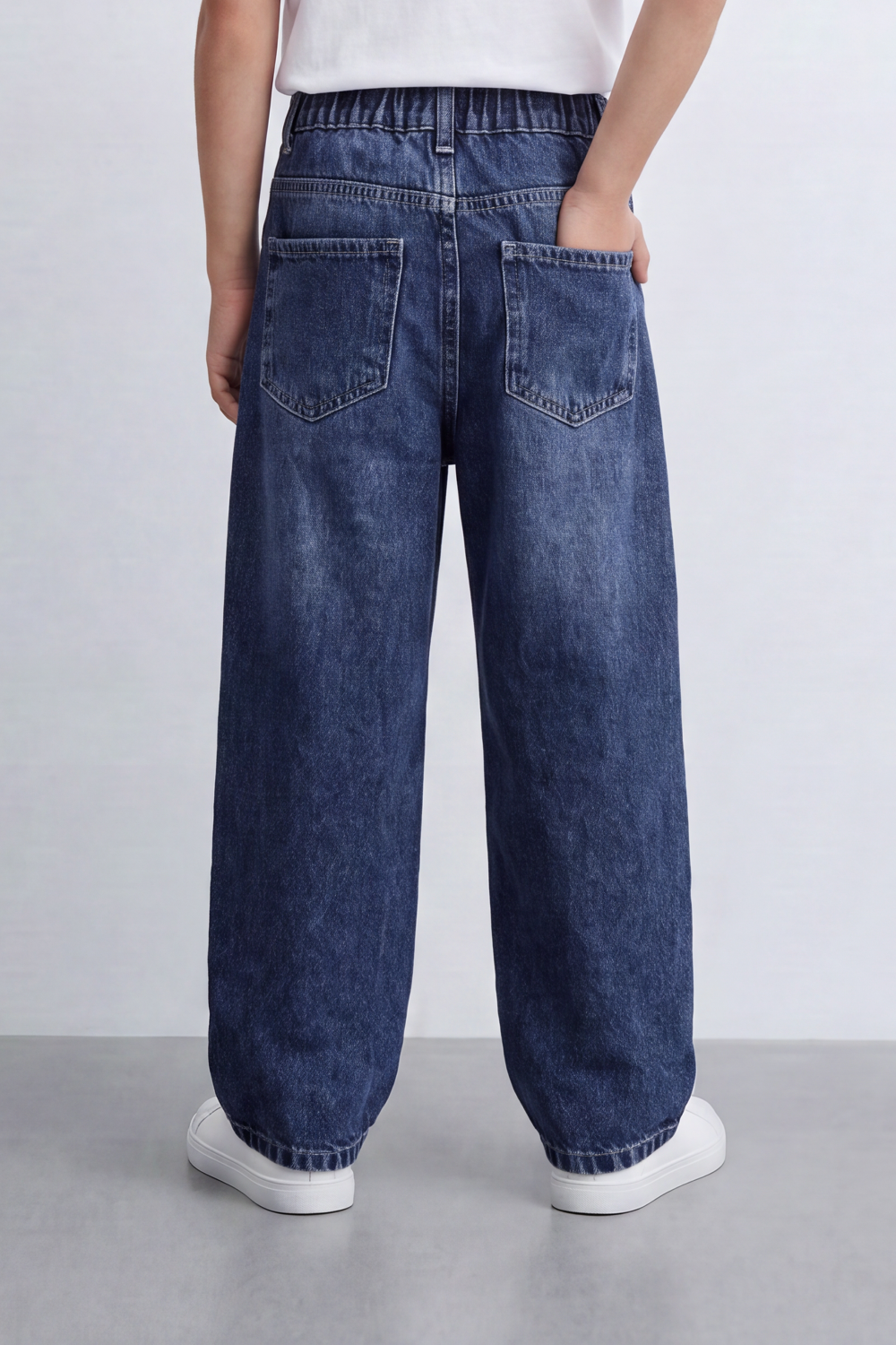 Boy's Tomato Store Vintage Wide Leg Jeans Washed Grain Surface With Soft Vertical Fade Five Pocket Detail Pants