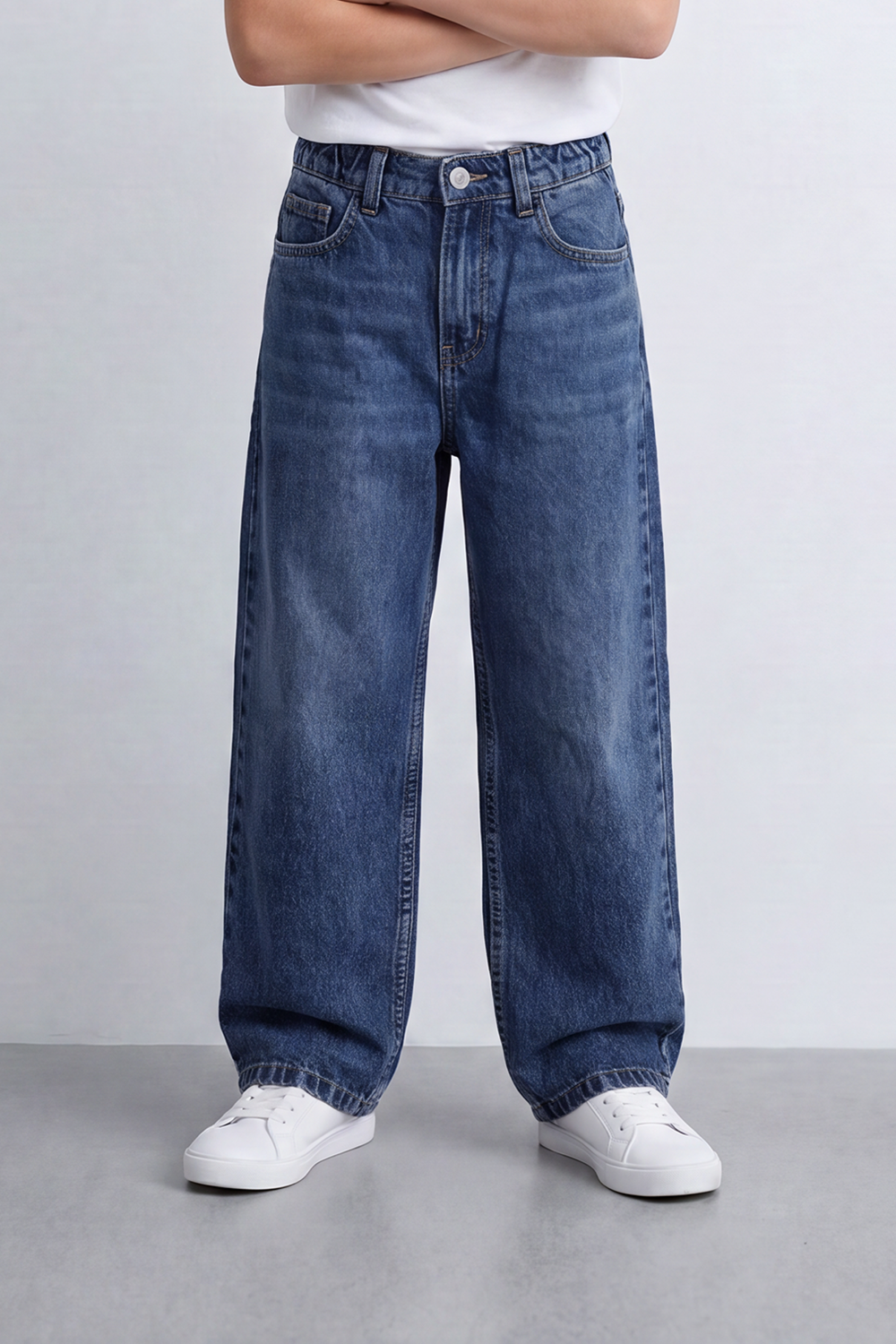 Boy's Tomato Store Vintage Wide Leg Jeans Washed Grain Surface With Soft Vertical Fade Five Pocket Detail Pants