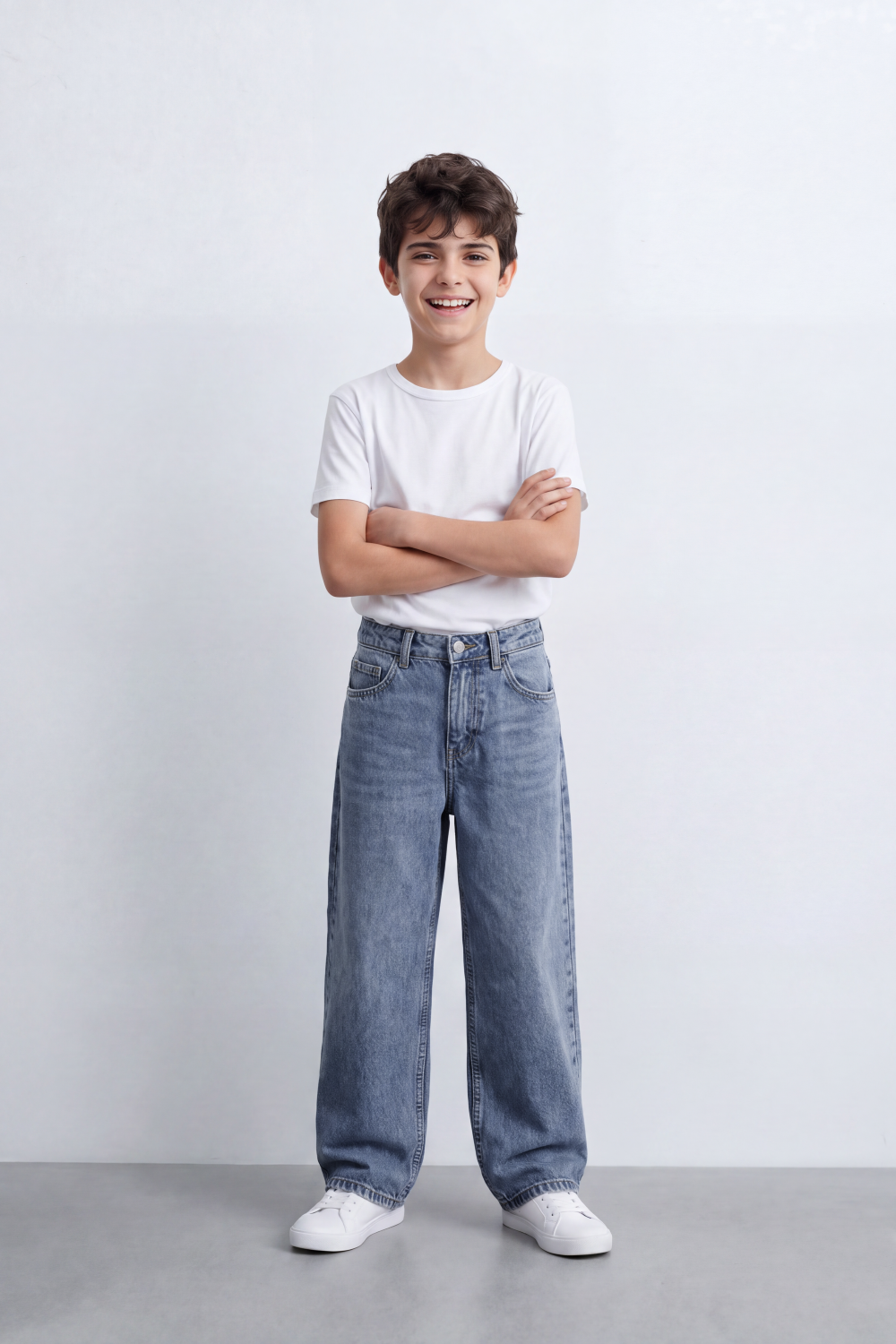 Boy's Tomato Store Vintage Wide Leg Jeans Washed Grain Surface With Soft Vertical Fade Five Pocket Detail Pants