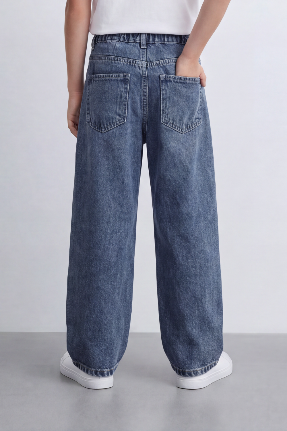 Boy's Tomato Store Vintage Wide Leg Jeans Washed Grain Surface With Soft Vertical Fade Five Pocket Detail Pants