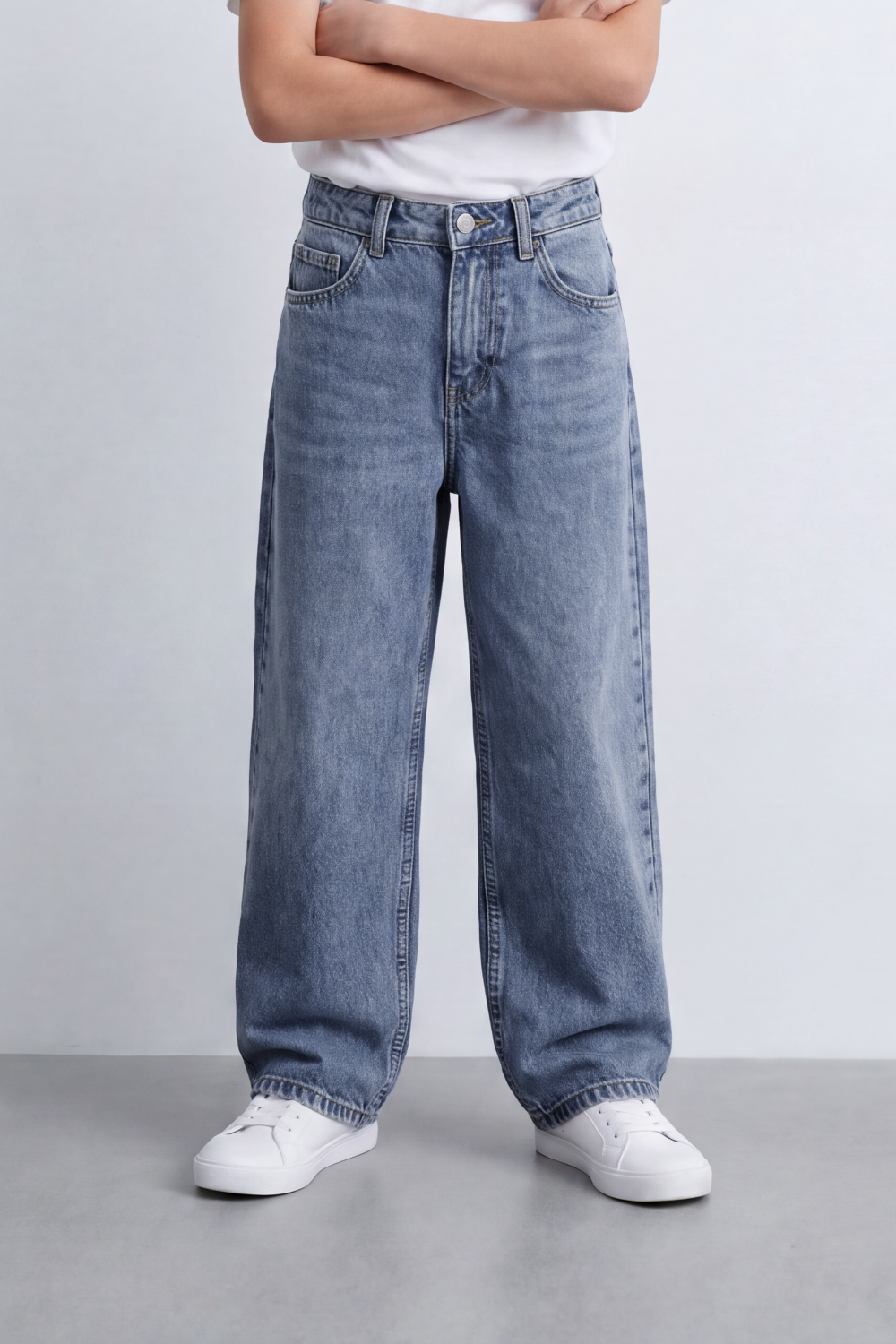 Boy's Tomato Store Vintage Wide Leg Jeans Washed Grain Surface With Soft Vertical Fade Five Pocket Detail Pants