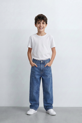 Boy's Washed Denim Finish Boyfriend Pants Classic Five Pocket Styling