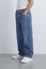 Boy's Washed Denim Finish Boyfriend Pants Classic Five Pocket Styling