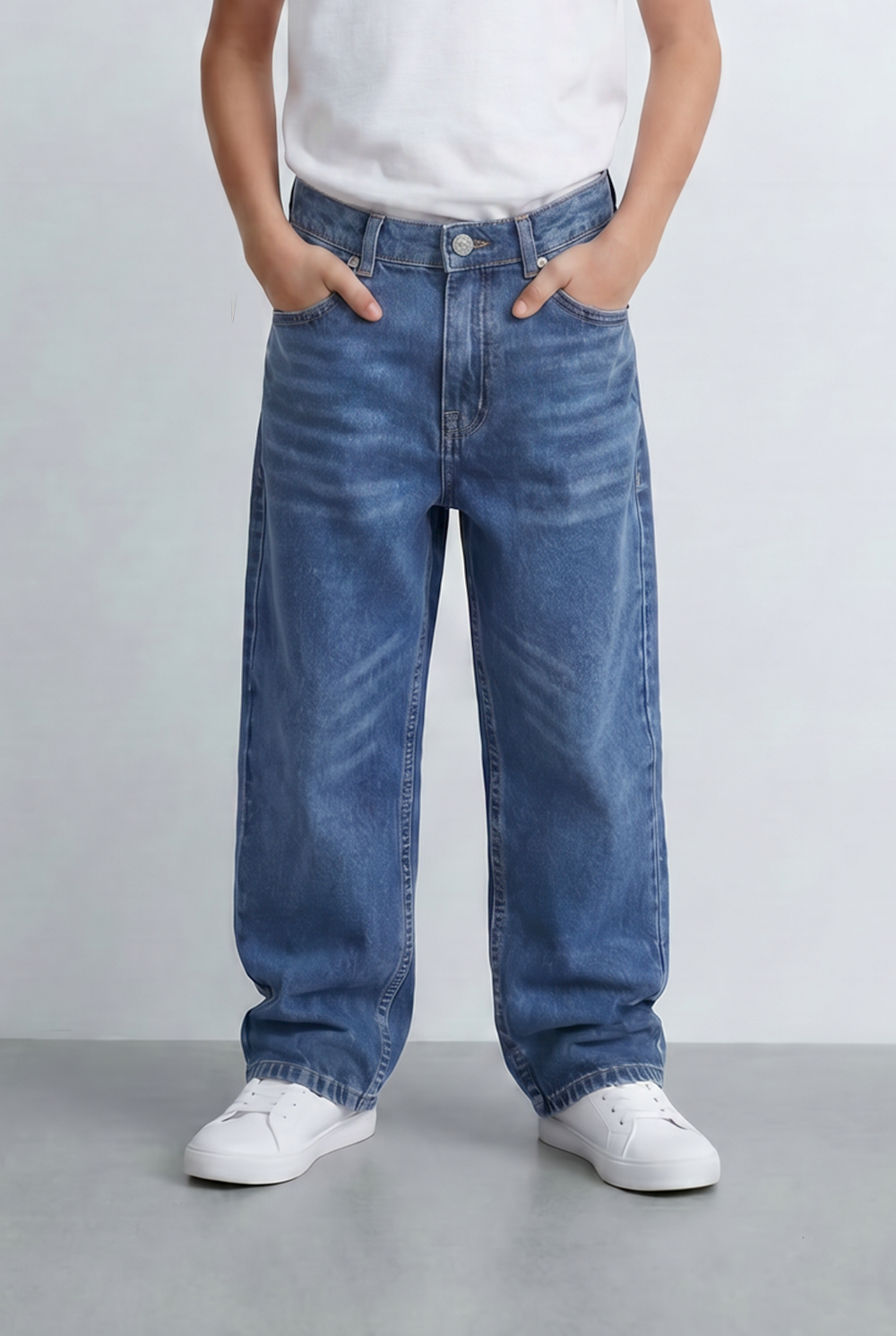 Boy's Washed Denim Finish Boyfriend Pants Classic Five Pocket Styling