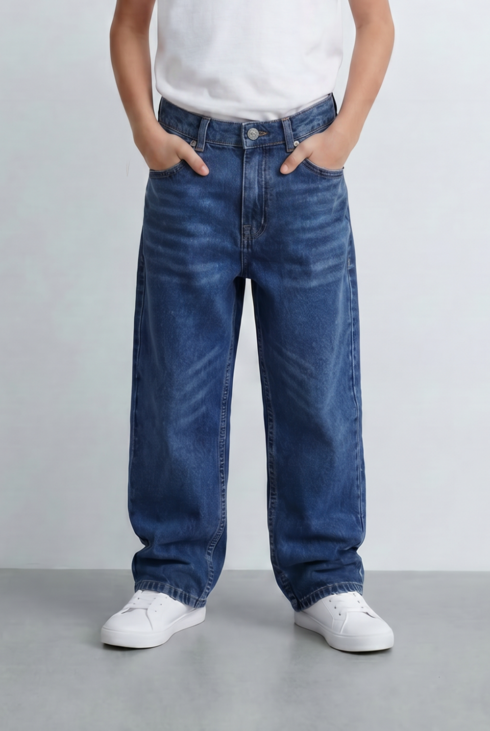 Boy's Washed Denim Finish Boyfriend Pants Classic Five Pocket Styling