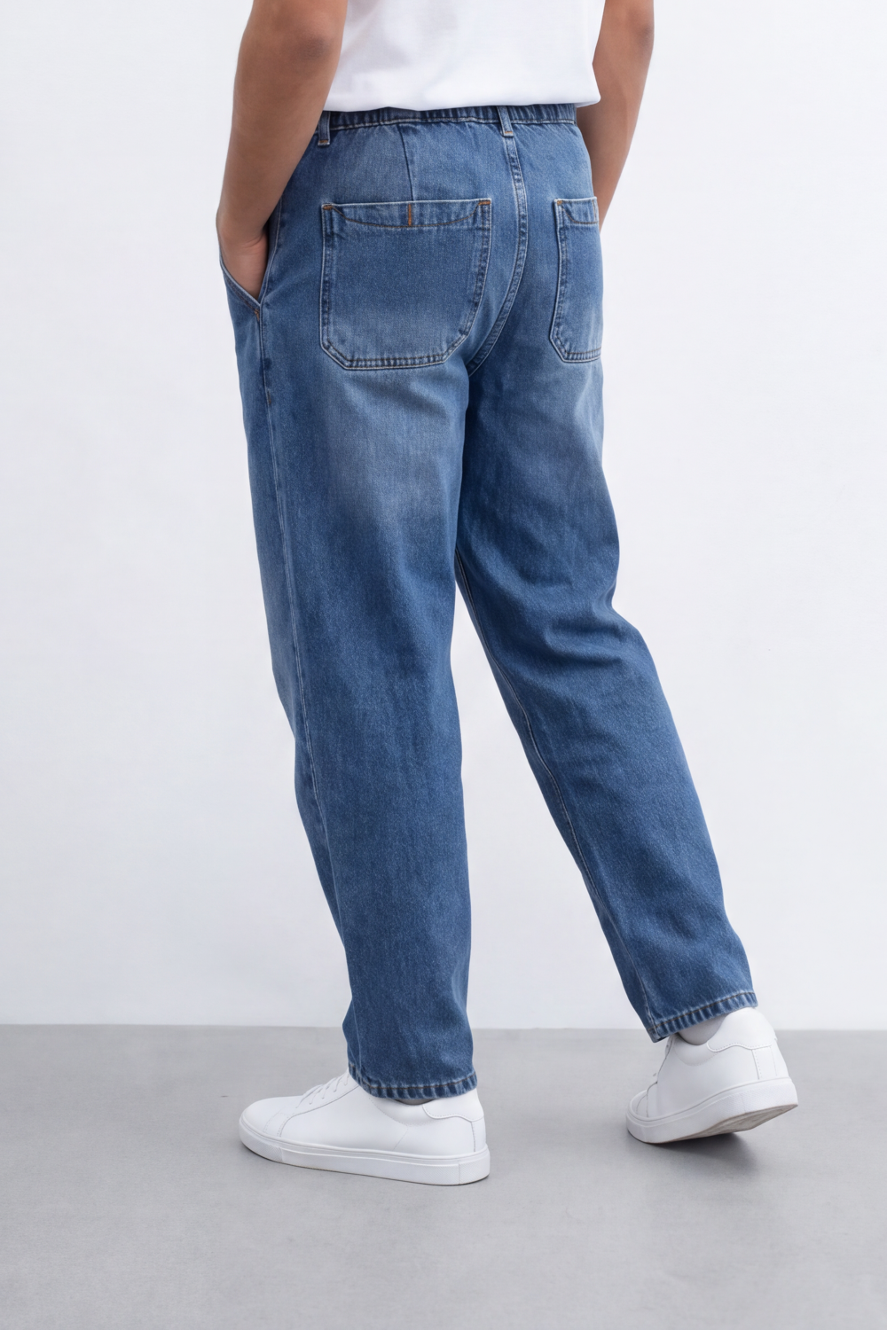 Men's Tomato Store Washed Denim Jogger Jeans Boyfriend Pants Elastic Waist Contrast Drawstring Detail
