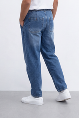 Men's Tomato Store Washed Denim Jogger Jeans Boyfriend Pants Elastic Waist Contrast Drawstring Detail