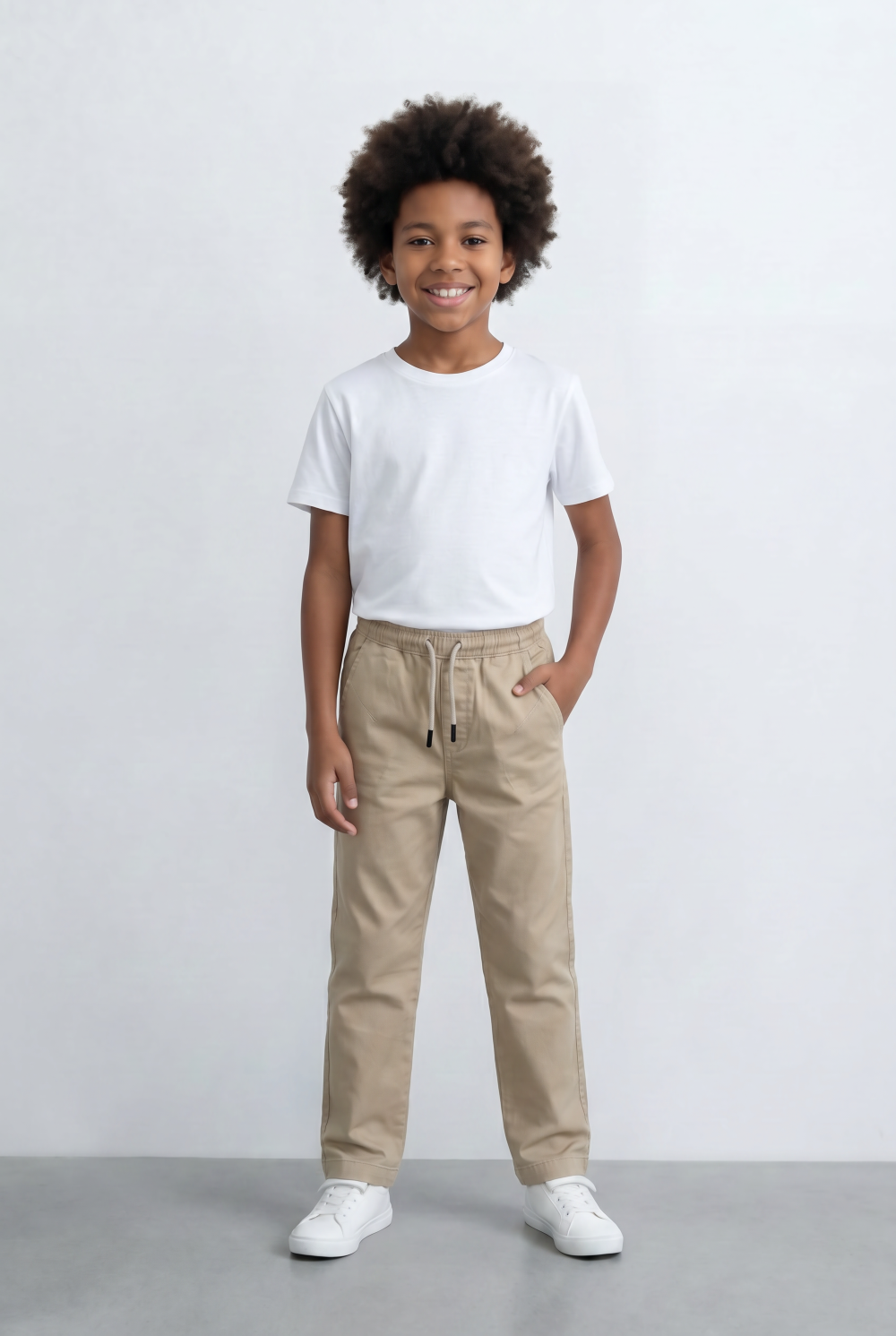 Boy's Gabardine Sherwal Cargo Pants Elastic Drawstring Waist Casual Smart Style Tomato Store