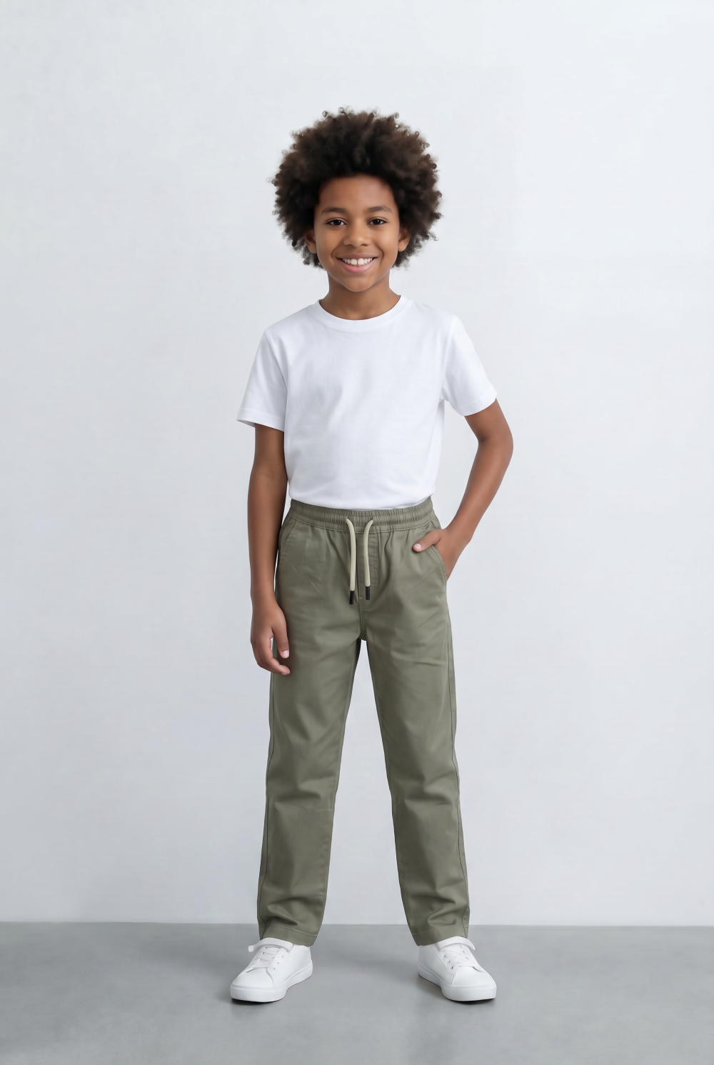 Boy's Gabardine Sherwal Cargo Pants Elastic Drawstring Waist Casual Smart Style Tomato Store