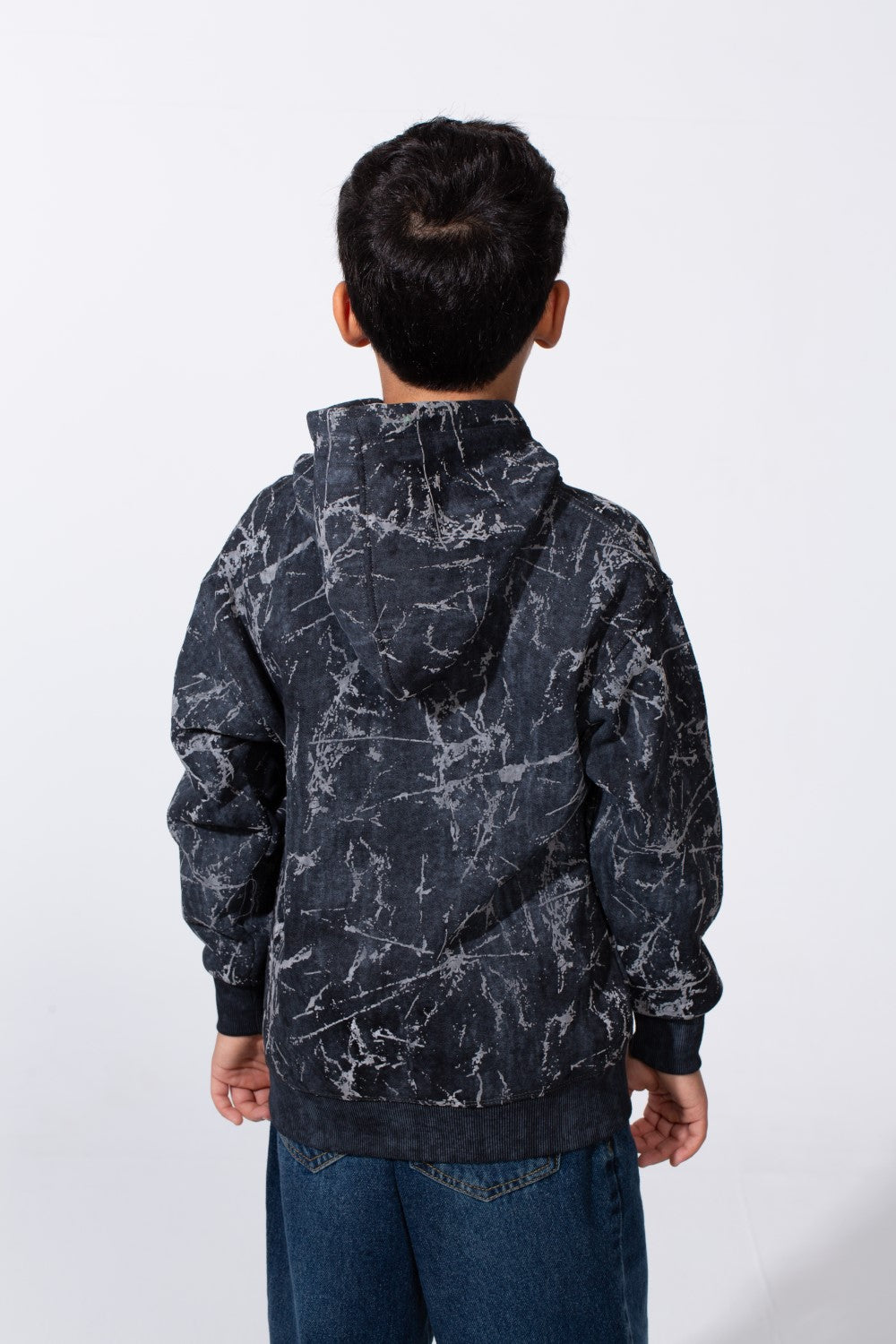 Boy's Marble Print Slim Fit Hooded Sweatshirt