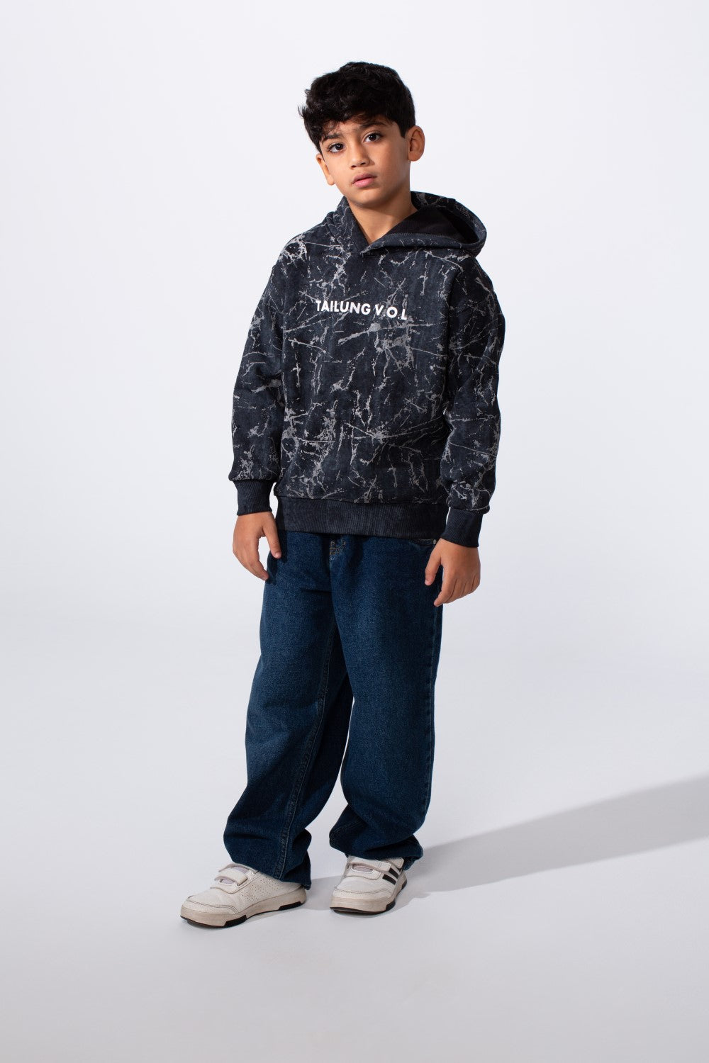 Boy's Marble Print Slim Fit Hooded Sweatshirt