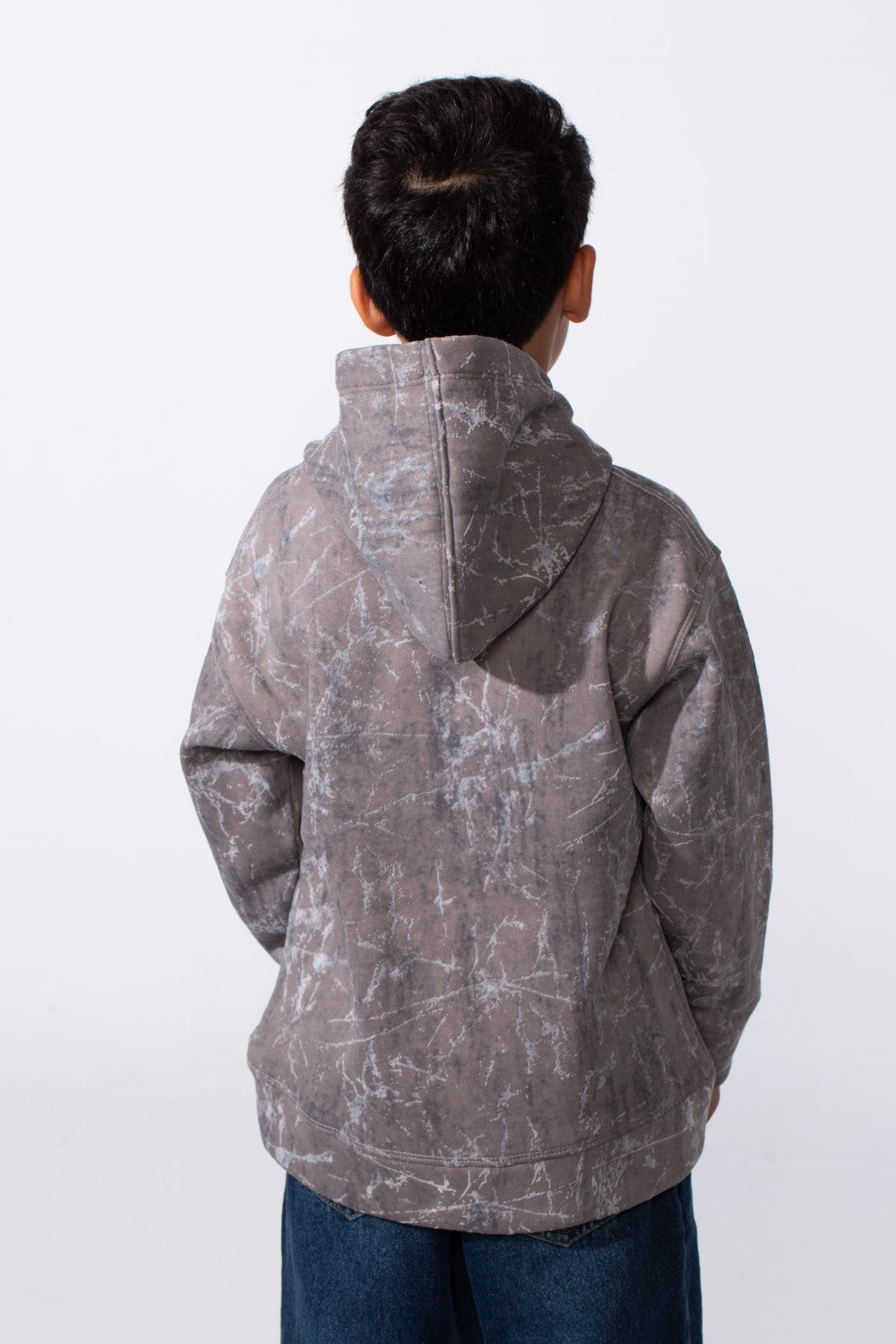 Boy's Marble Print Slim Fit Hooded Sweatshirt