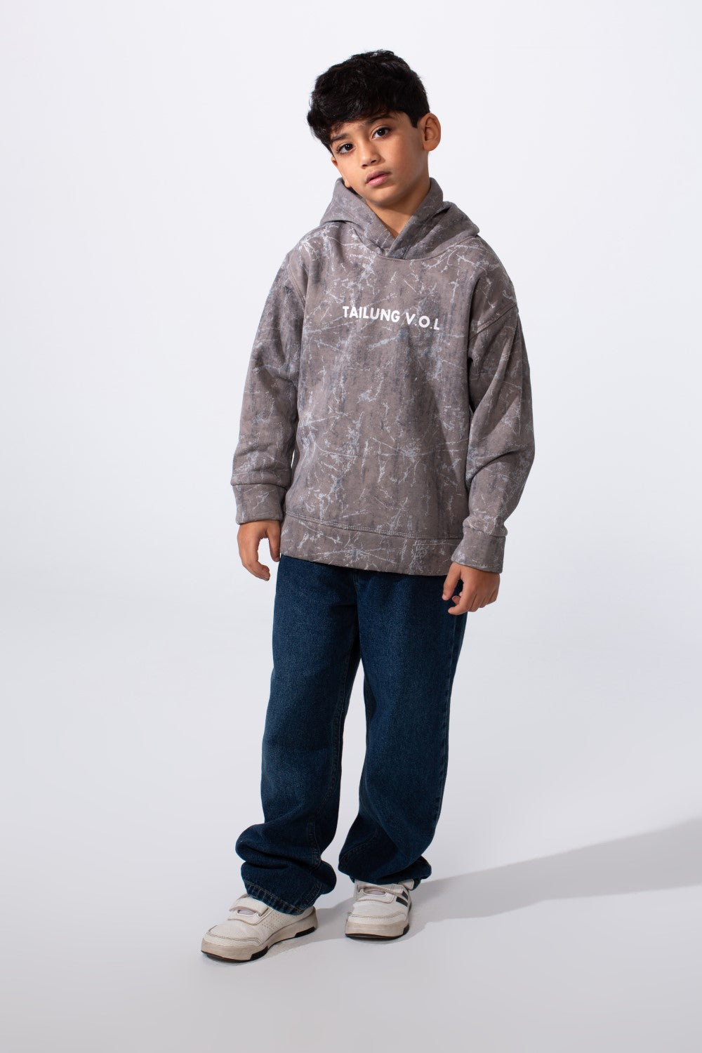 Boy's Marble Print Slim Fit Hooded Sweatshirt