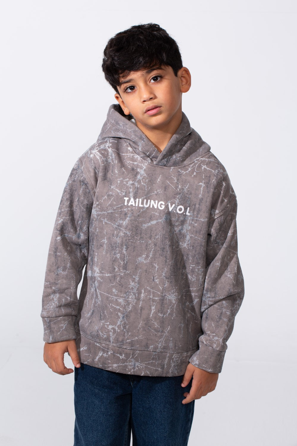 Boy's Marble Print Slim Fit Hooded Sweatshirt