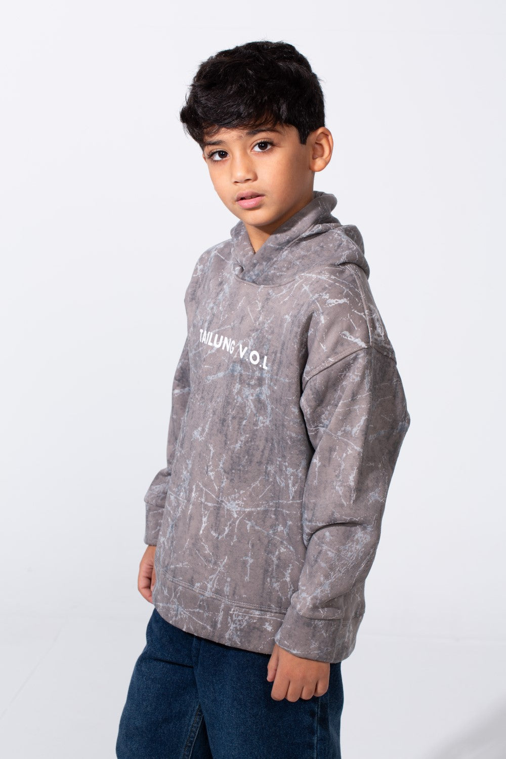 Boy's Marble Print Slim Fit Hooded Sweatshirt