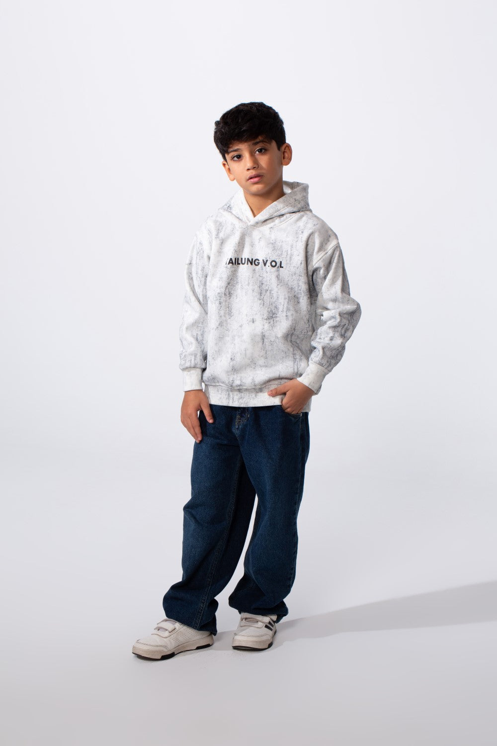 Boy's Marble Print Slim Fit Hooded Sweatshirt