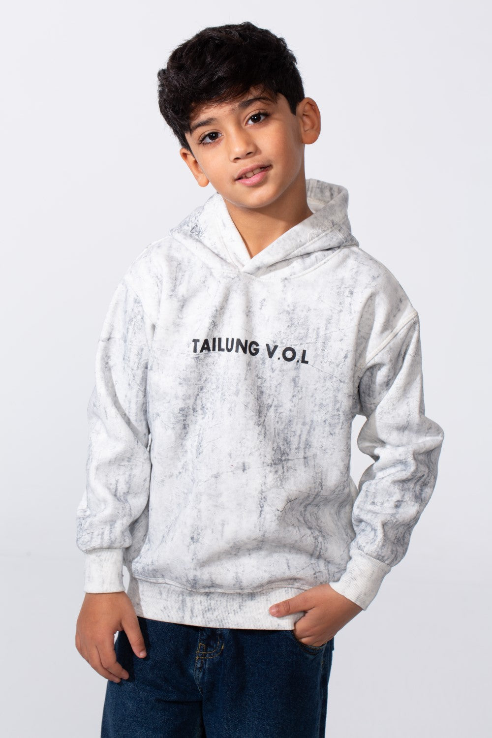 Boy's Marble Print Slim Fit Hooded Sweatshirt