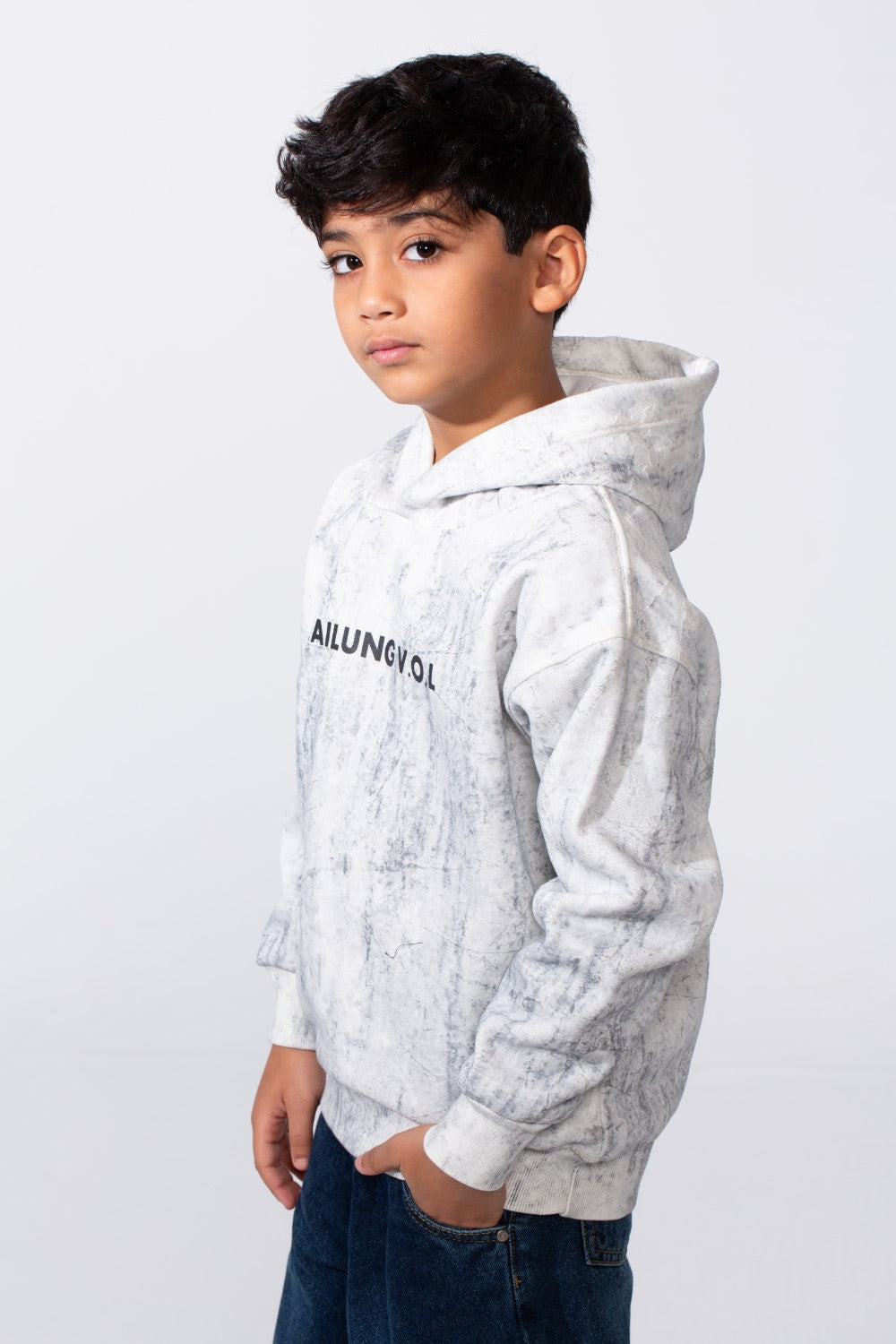 Boy's Marble Print Slim Fit Hooded Sweatshirt