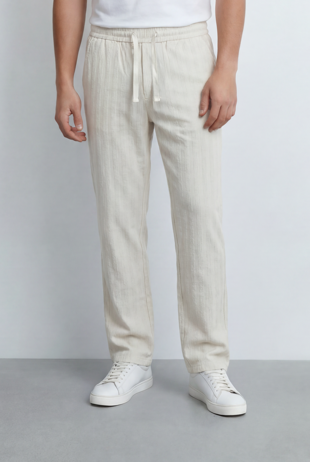 بنطلون كتان رجالي من توميتو ستور بحافة محجرة، وقصة مستقيمة مريحة