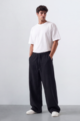 Men’s Tomato Store Drift Ease Wide Linen Pants Soft Washed Grain Texture Falls Through A Loose Flowing Shape Elastic Waist
