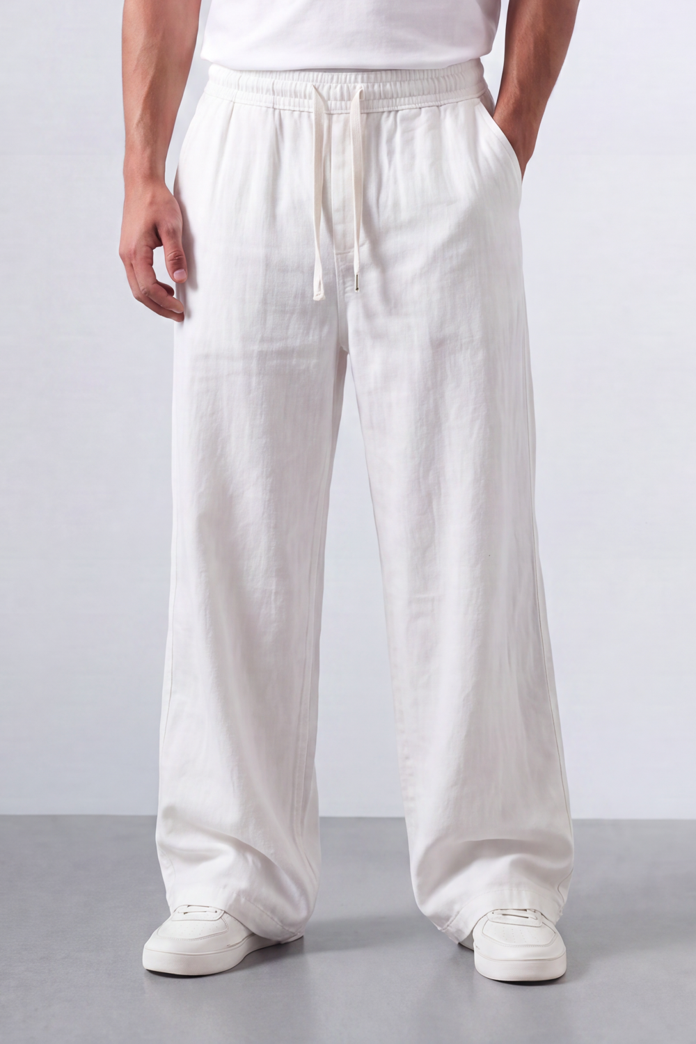 Men’s Tomato Store Drift Ease Wide Linen Pants Soft Washed Grain Texture Falls Through A Loose Flowing Shape Elastic Waist