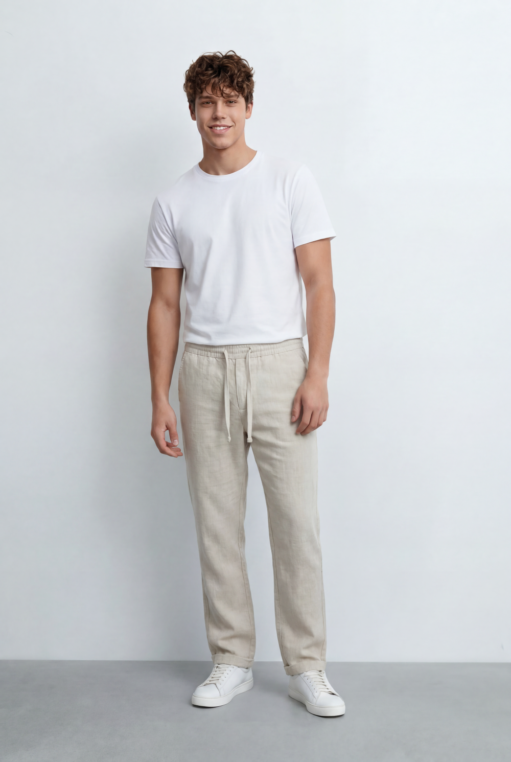 Men’s Tomato Store Linen Blend Pants Featuring An Elastic Drawstring Waist Regular Fit