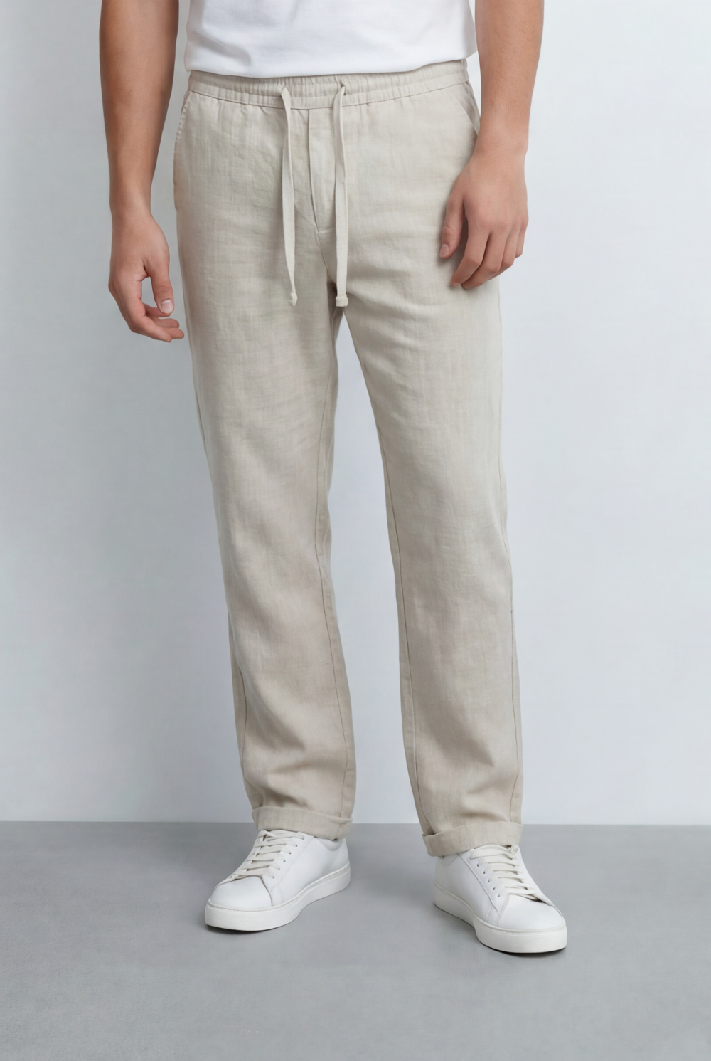 Men’s Tomato Store Linen Blend Pants Featuring An Elastic Drawstring Waist Regular Fit