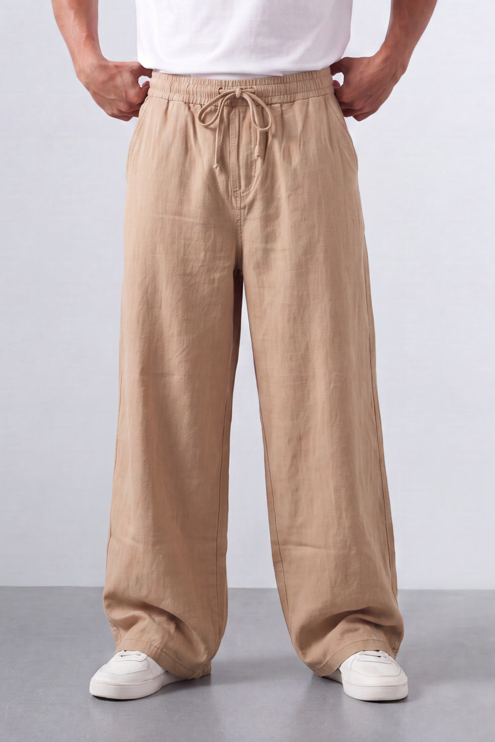 Men’s Tomato Store Easy Drape Linen Pants Wrinkled Slub Grain Gives Wide Leg Relaxed Resort Feel