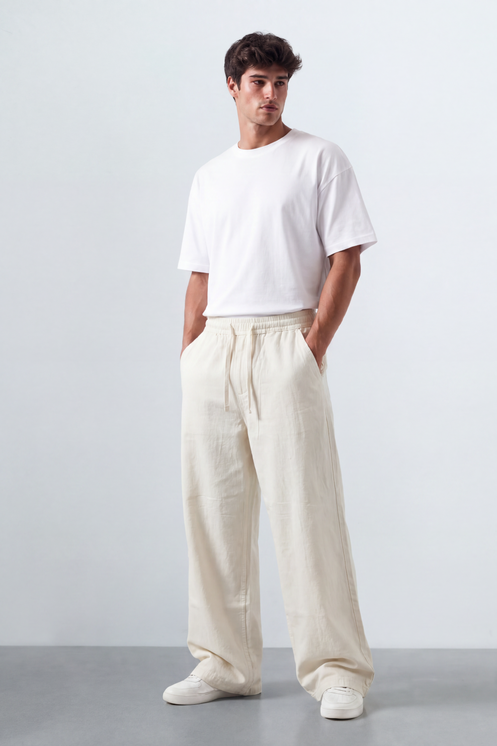 Men’s Tomato Store Easy Drape Linen Pants Wrinkled Slub Grain Gives Wide Leg Relaxed Resort Feel