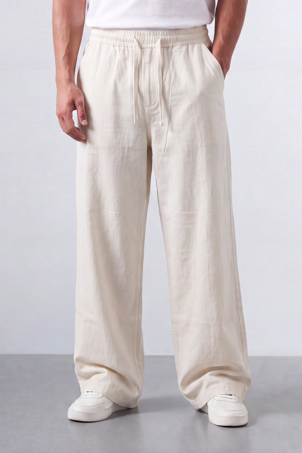 Men’s Tomato Store Easy Drape Linen Pants Wrinkled Slub Grain Gives Wide Leg Relaxed Resort Feel