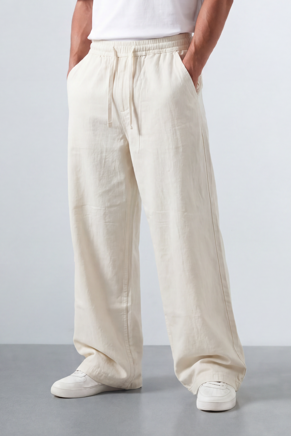Men’s Tomato Store Easy Drape Linen Pants Wrinkled Slub Grain Gives Wide Leg Relaxed Resort Feel