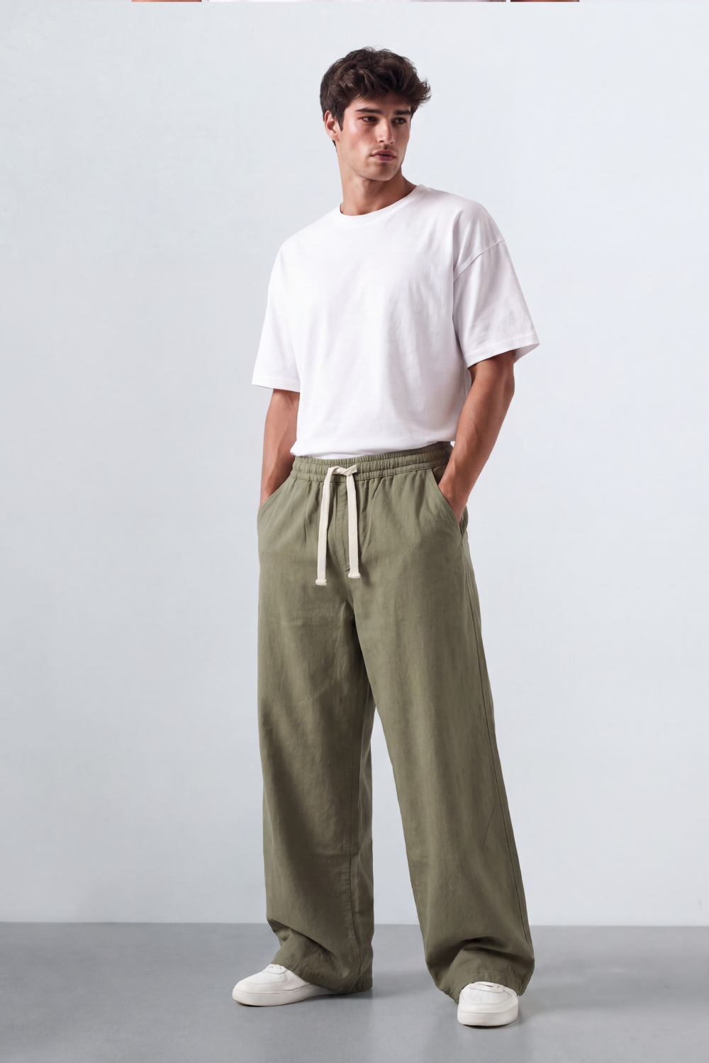 Men’s Tomato Store Easy Drape Linen Pants Wrinkled Slub Grain Gives Wide Leg Relaxed Resort Feel