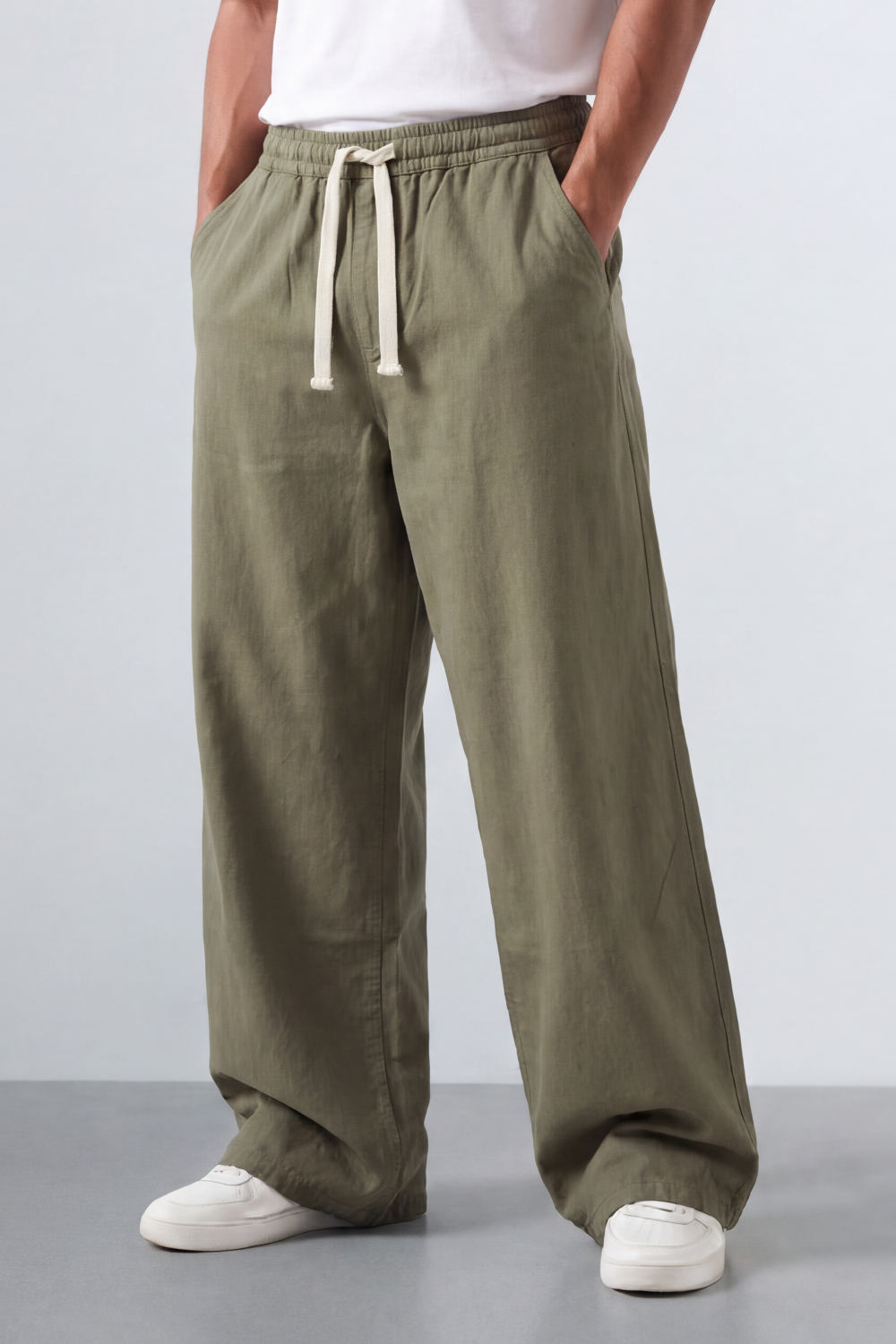 Men’s Tomato Store Easy Drape Linen Pants Wrinkled Slub Grain Gives Wide Leg Relaxed Resort Feel