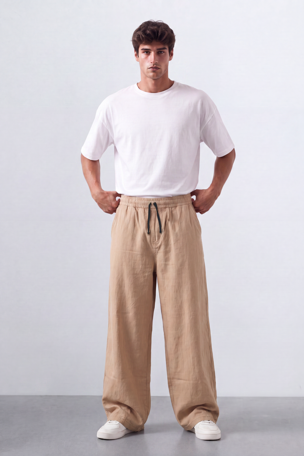 Men’s Tomato Store Easy Drape Linen Pants Wrinkled Slub Grain Gives Wide Leg Relaxed Resort Feel