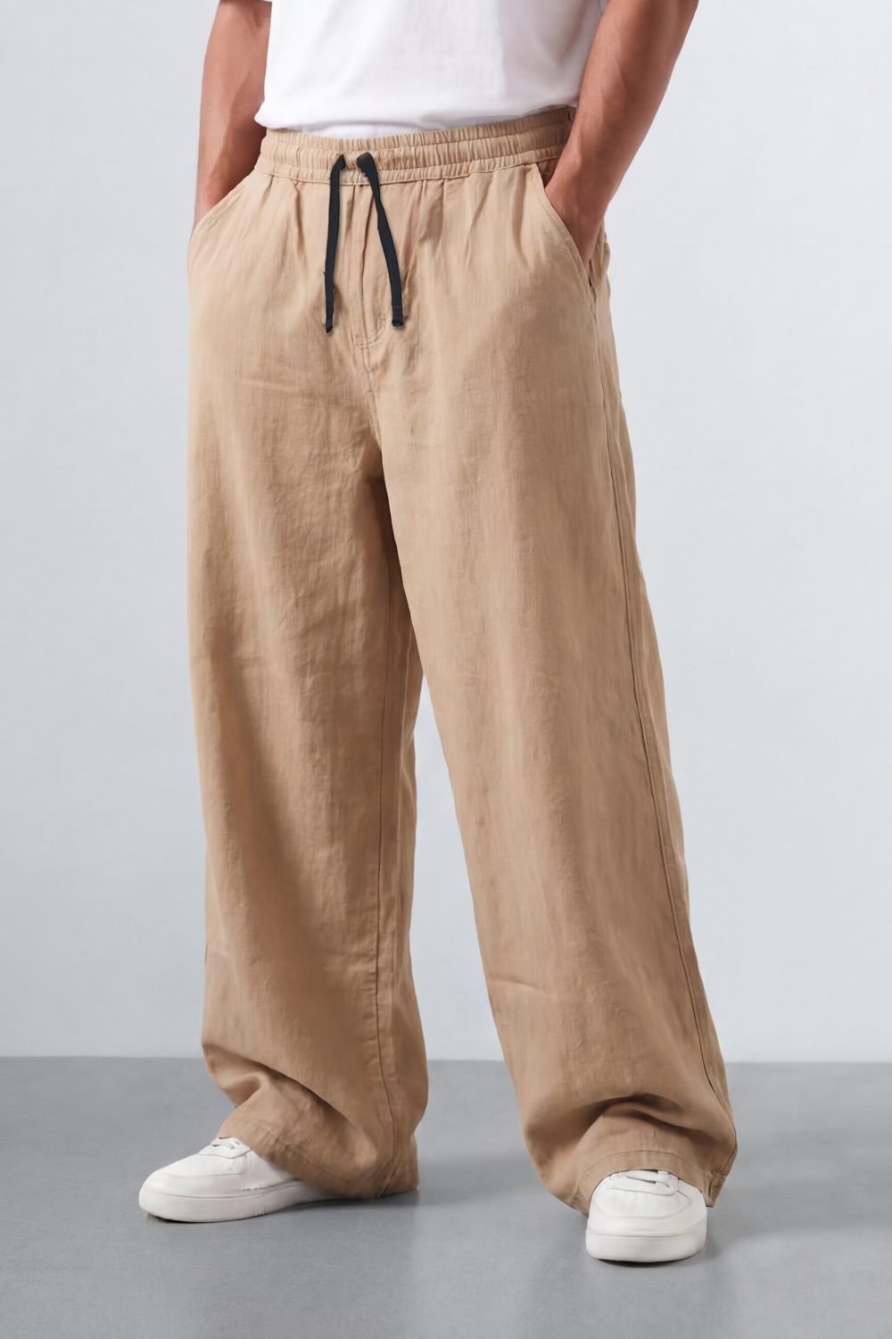 Men’s Tomato Store Easy Drape Linen Pants Wrinkled Slub Grain Gives Wide Leg Relaxed Resort Feel