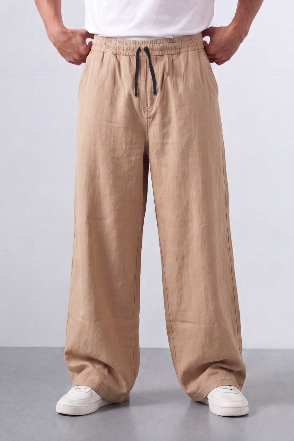 Men’s Tomato Store Easy Drape Linen Pants Wrinkled Slub Grain Gives Wide Leg Relaxed Resort Feel