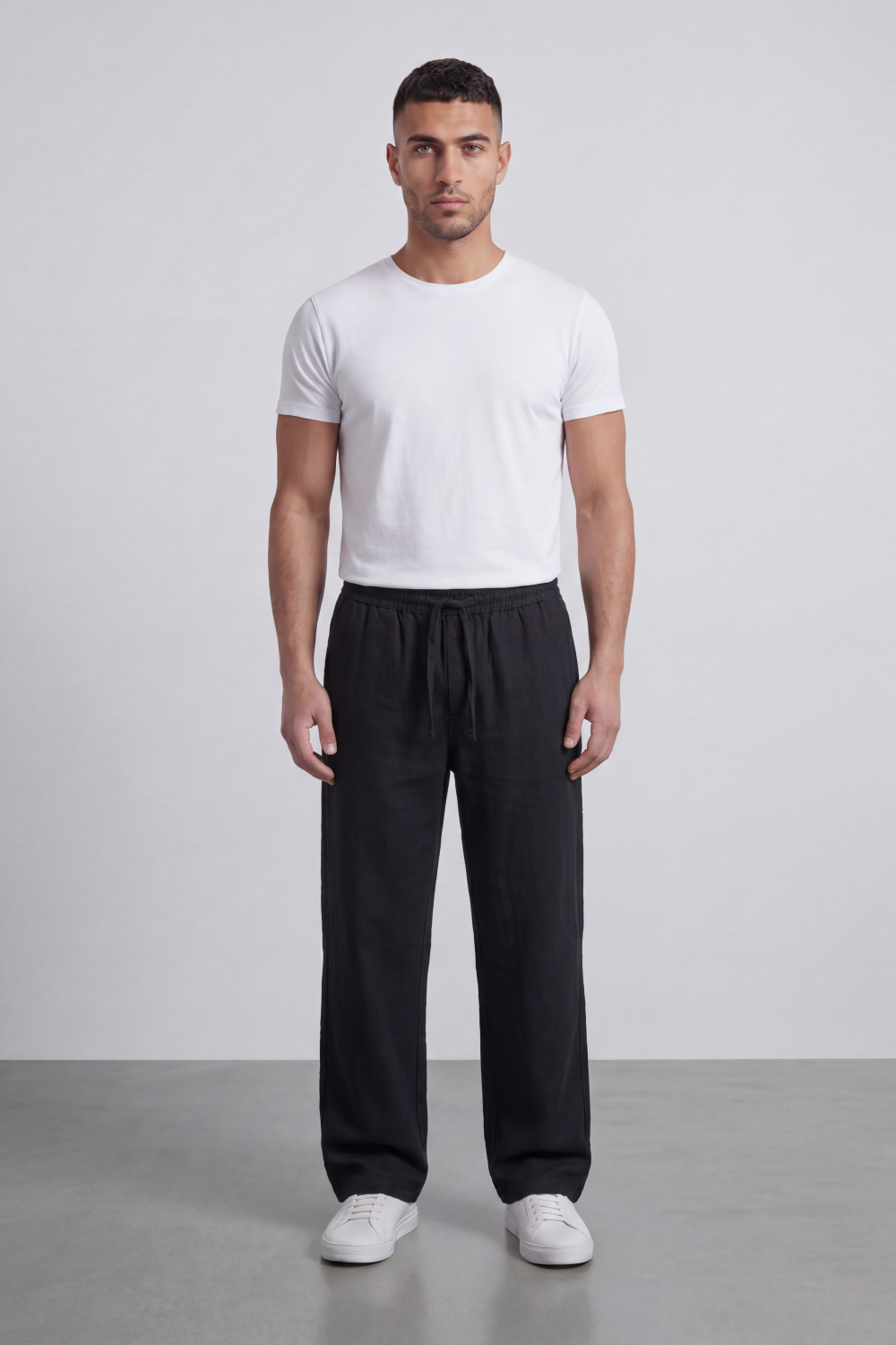 Men's Tomato Store Washed Woven Linen Pants Cloud Texture Effect Elastic Waist Wide Leg