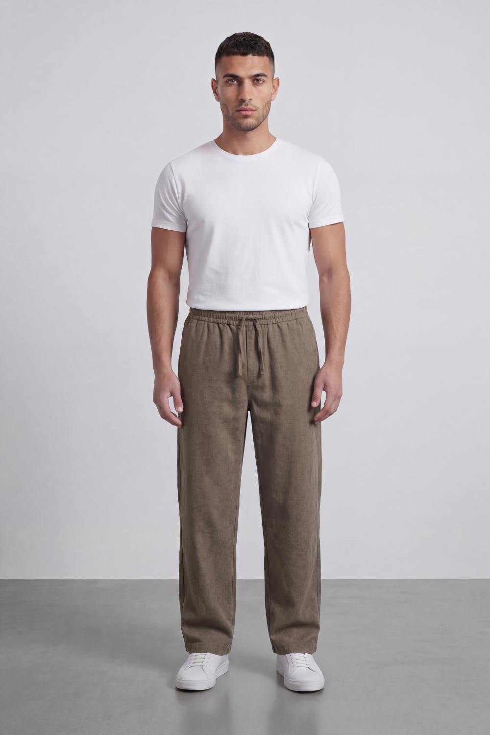 Men's Tomato Store Washed Woven Linen Pants Cloud Texture Effect Elastic Waist Wide Leg