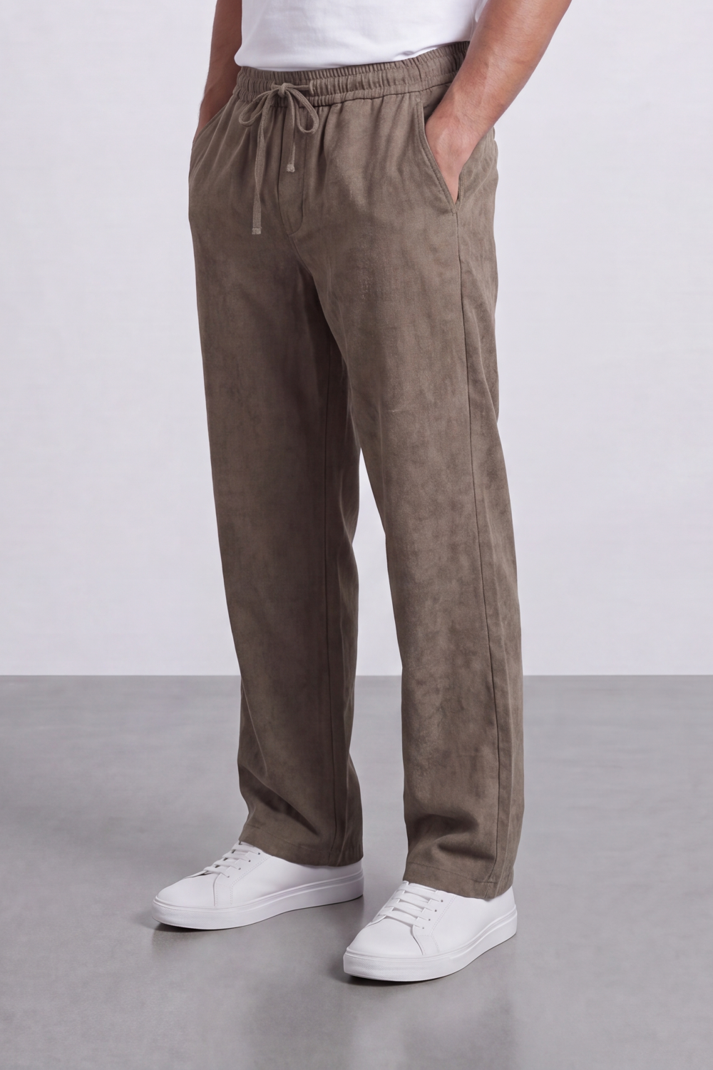 Men's Tomato Store Washed Woven Linen Pants Cloud Texture Effect Elastic Waist Wide Leg