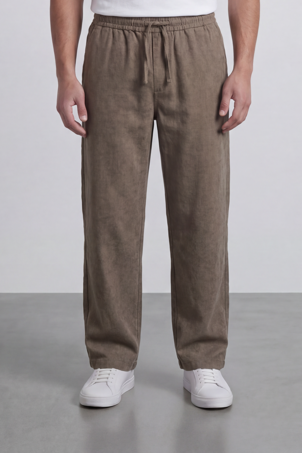 Men's Tomato Store Washed Woven Linen Pants Cloud Texture Effect Elastic Waist Wide Leg