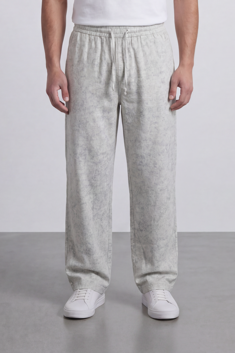 Men's Tomato Store Washed Woven Linen Pants Cloud Texture Effect Elastic Waist Wide Leg
