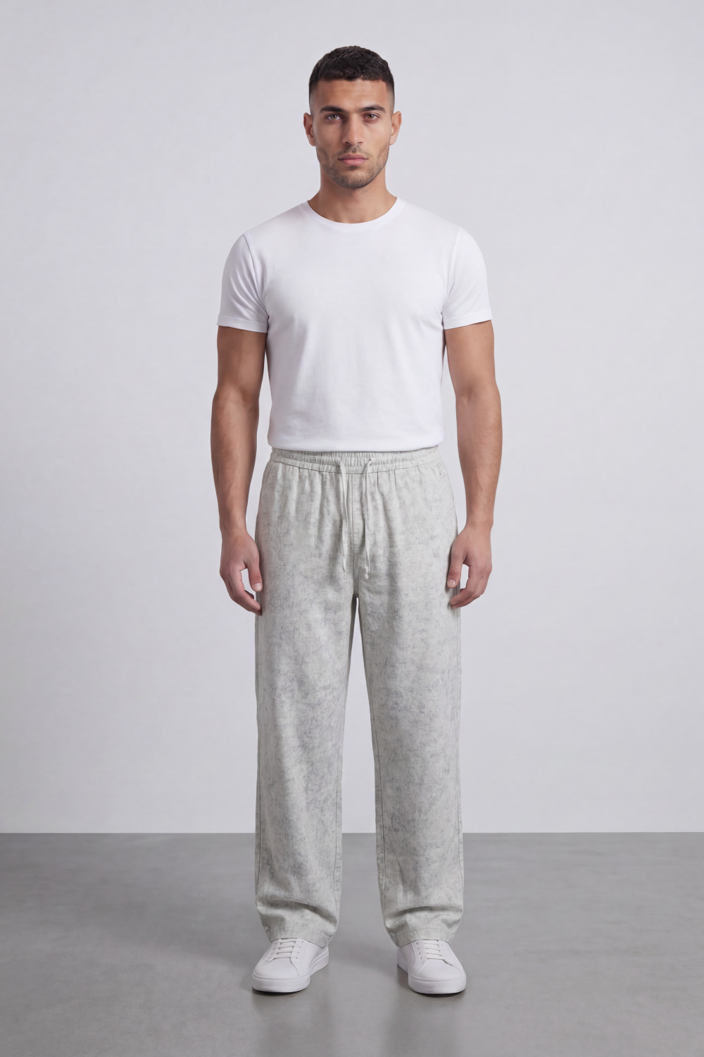Men's Tomato Store Washed Woven Linen Pants Cloud Texture Effect Elastic Waist Wide Leg